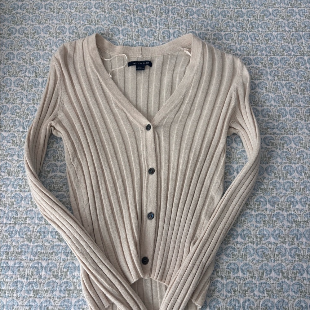 American Eagle Outfitters Beige Ribbed Cardigan